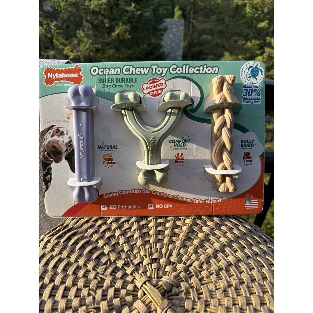 Nylabone Power Chew Ocean 3 Pack Super Durable Dog Chew Toys For Large Dogs NEW